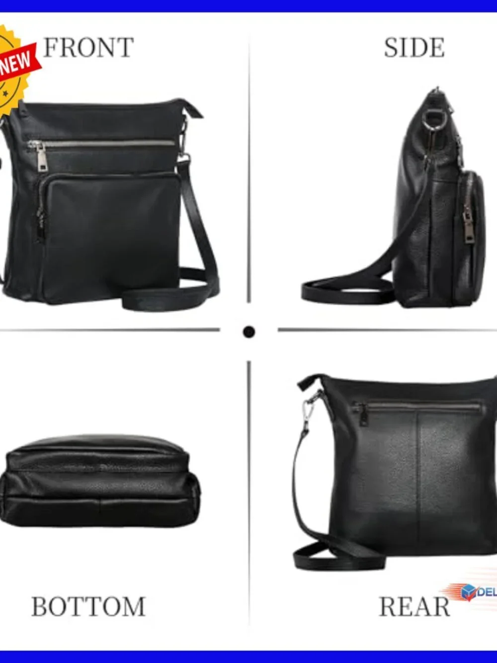 Genuine Leather Crossbody Bag with Multiple Pockets Adjustable Strap